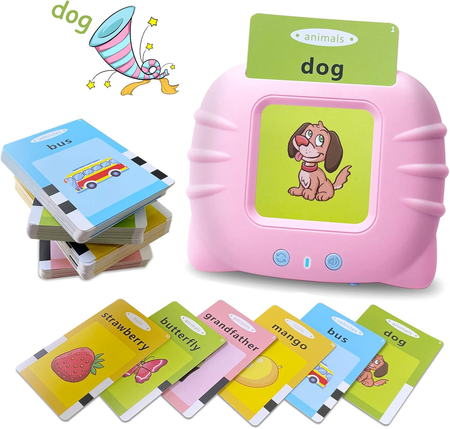 Okaelin 224 Words Audible Talking Flash Cards - Educational Electronic Learning Toy for Toddlers & Preschoolers (112 Double-Sided Cards)