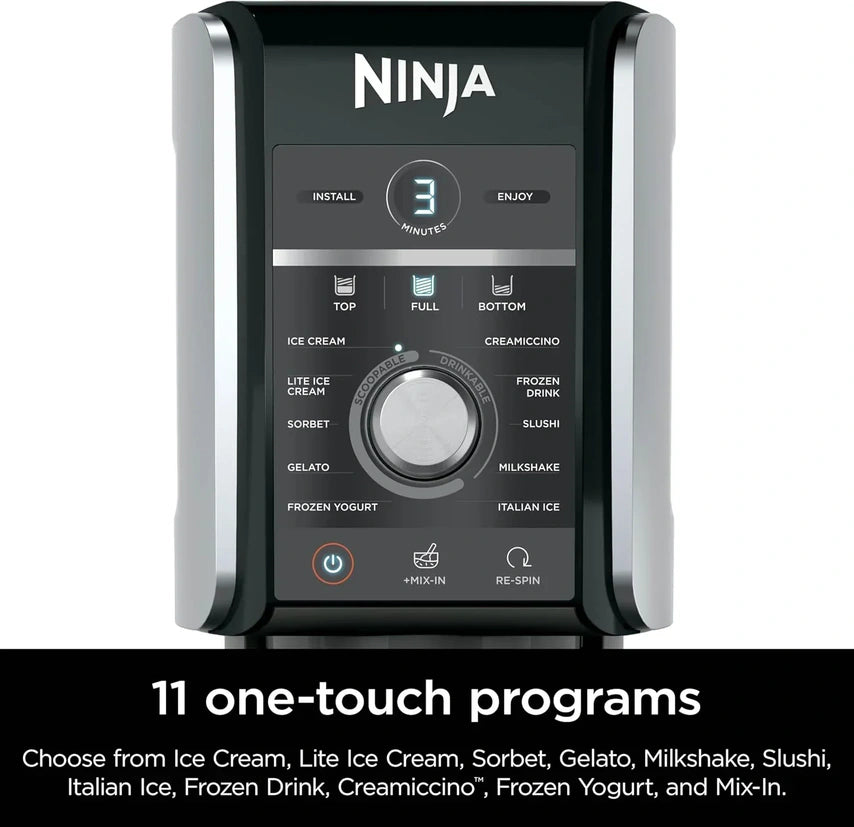 Ninja NC301 CREAMi Ice Cream Maker, for Gelato, Mix-ins, Milkshakes, Sorbet, Smoothie Bowls & More, 7 One-Touch Programs, with (2) Pint Containers & Lids, Compact Size, Perfect for Kids, Silver