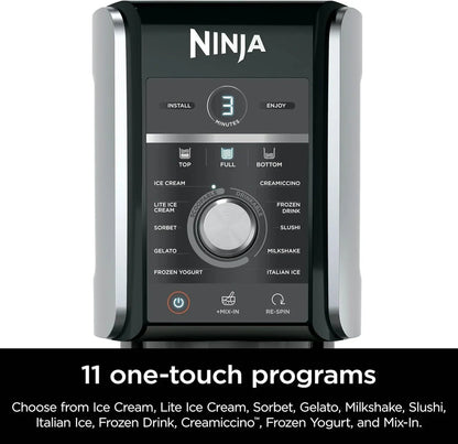 Ninja NC301 CREAMi Ice Cream Maker, for Gelato, Mix-ins, Milkshakes, Sorbet, Smoothie Bowls & More, 7 One-Touch Programs, with (2) Pint Containers & Lids, Compact Size, Perfect for Kids, Silver