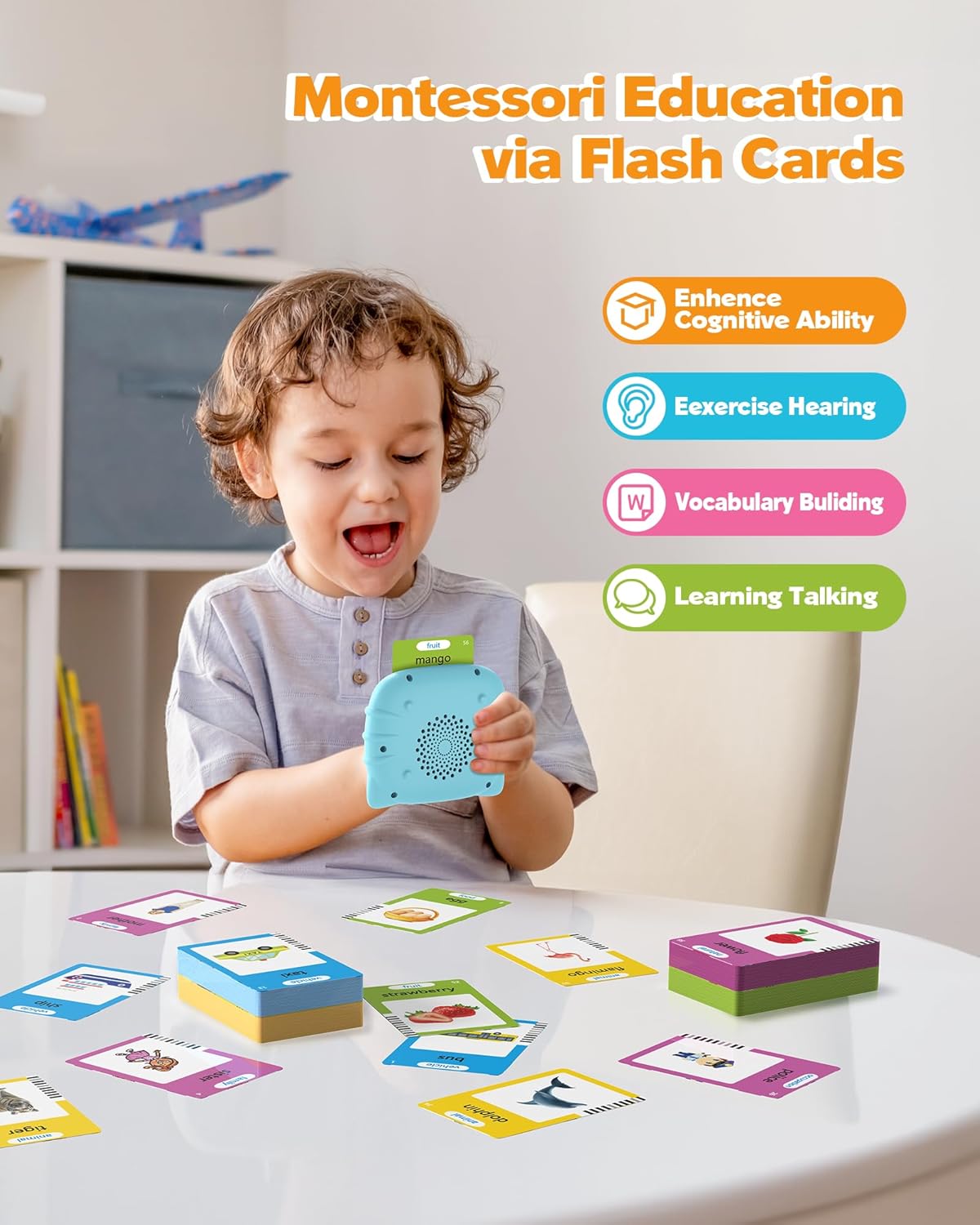 Okaelin 224 Words Audible Talking Flash Cards - Educational Electronic Learning Toy for Toddlers & Preschoolers (112 Double-Sided Cards)