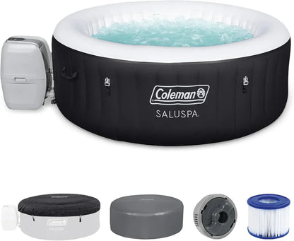 Coleman SaluSpa Miami AirJet 2 to 4 Person Round Inflatable Hot Tub Portable Outdoor Spa with 120 Soothing AirJets and Insulated Cover, Black