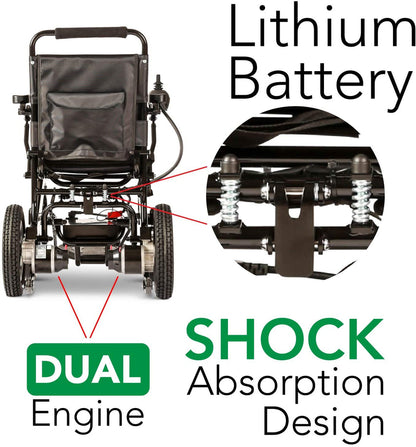 2020 New Folding Ultra Lightweight Electric Power Wheelchair, Silla de Ruedas Electrica, FDA Approved and Air Travel Allowed, Heavy Duty, Mobility Motorized, Portable Power (17.5′′ Seat Width)