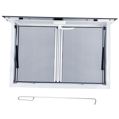 Concession Window 36W x 36H Aluminum Alloy Food Truck Service Window with Sliding Screens & Awning Door, Hydraulic Lift, Locking Mechanism, Versatile for Catering