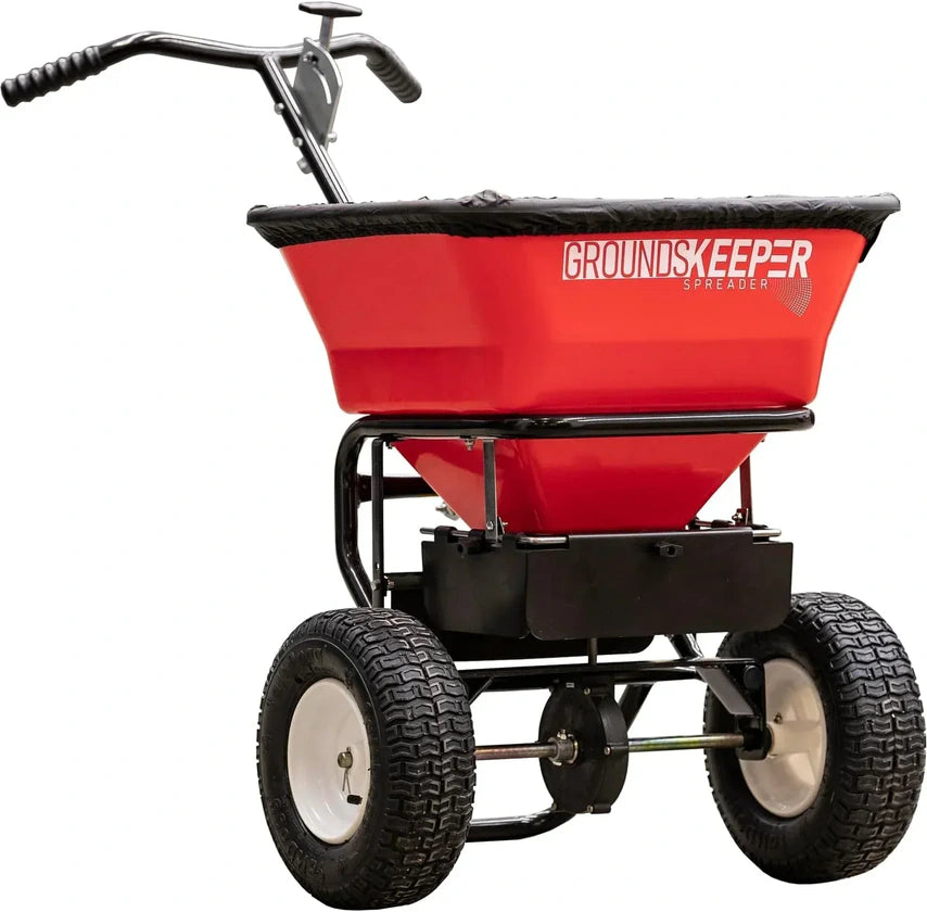 Multi-Purpose Walk Behind Push Spreader, 100 Pound Capacity, Multi Use Tool for Grass Seed, Salt, De-Icer, Fertilizer and Seeds