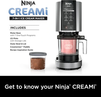 Ninja NC301 CREAMi Ice Cream Maker, for Gelato, Mix-ins, Milkshakes, Sorbet, Smoothie Bowls & More, 7 One-Touch Programs, with (2) Pint Containers & Lids, Compact Size, Perfect for Kids, Silver